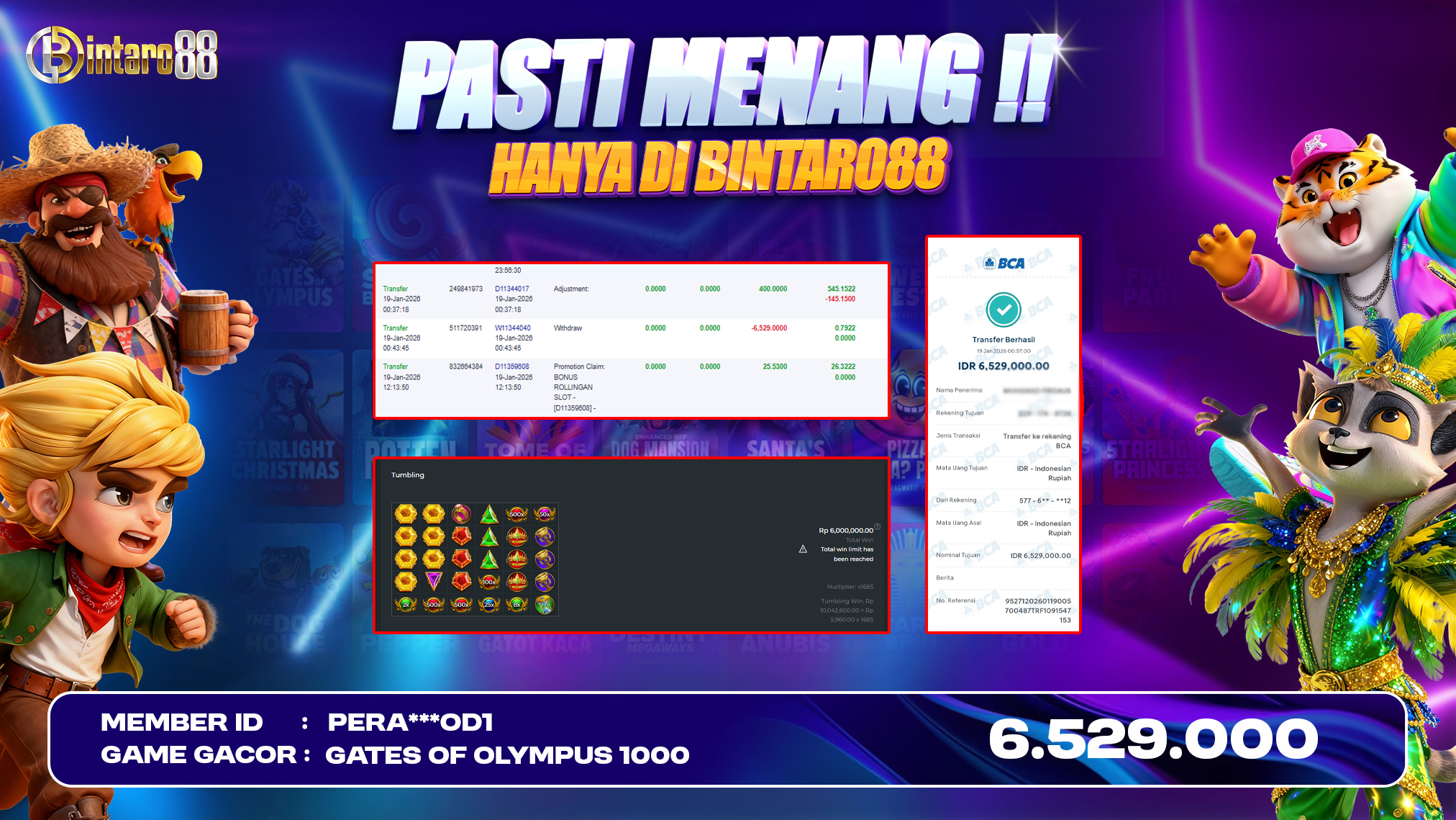 BINTARO88 [19 JANUARI 2026] : BUKTI RESMI PEMBAYARAN KEMENANGAN SLOT : GATES OF OLYMPUS 1000 (PP) Rp 6.529.000,- LUNAS