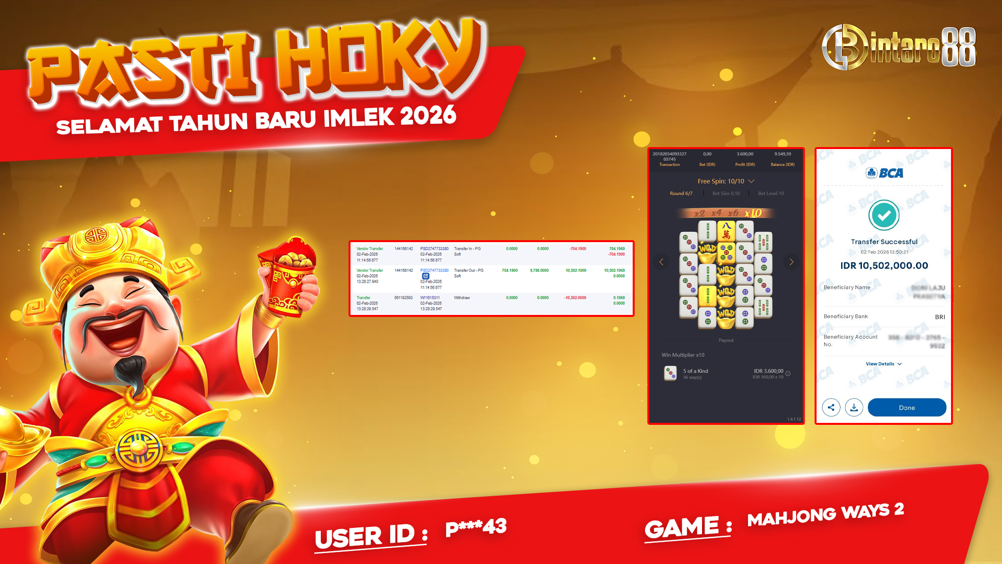 BINTARO88 [02 FEBRUARI 2026] : BUKTI RESMI PEMBAYARAN KEMENANGAN SLOT : MAHJONG WAYS 2 (PGSOFT) Rp 10.502.000,- LUNAS