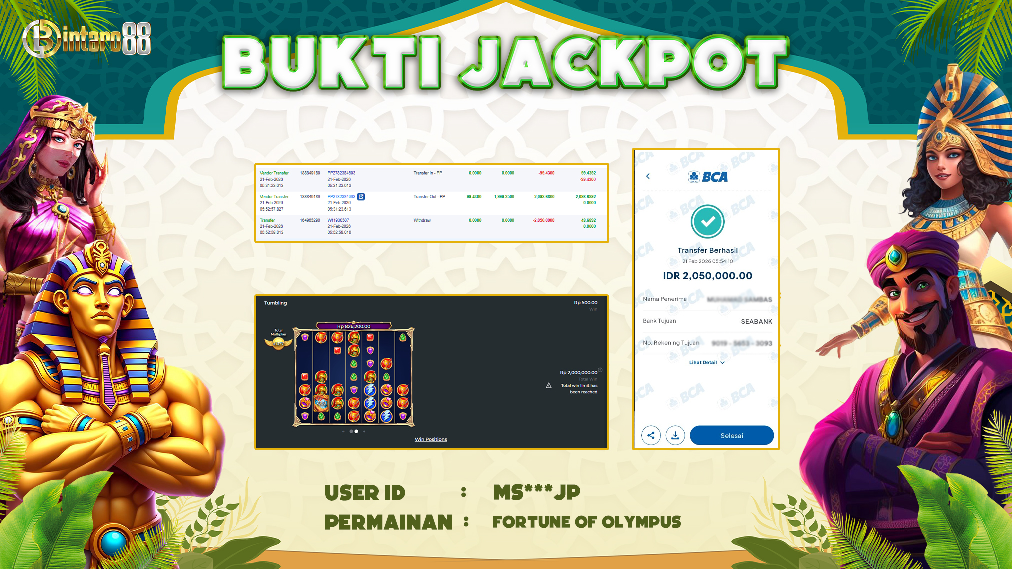 BINTARO88 [21 FEBRUARI 2025] : BUKTI RESMI PEMBAYARAN KEMENANGAN SLOT : FORTUNE OF OLYMPUS (PP) Rp 2.050.000,- LUNAS