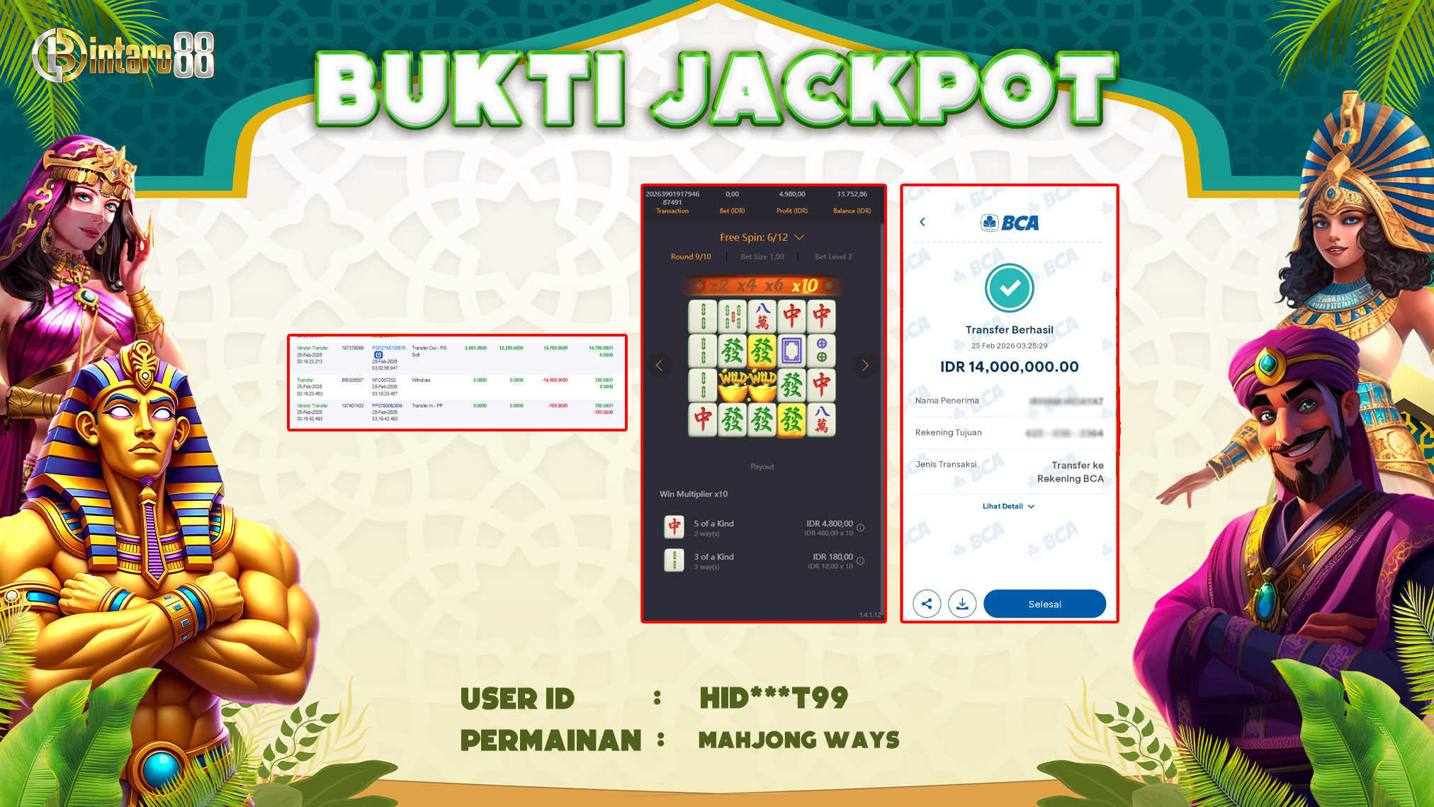 BINTARO88 [25 FEBRUARI 2026] : BUKTI RESMI PEMBAYARAN KEMENANGAN SLOT : MAHJONG WAYS  (PGSOFT) Rp 14.000.000,- LUNAS