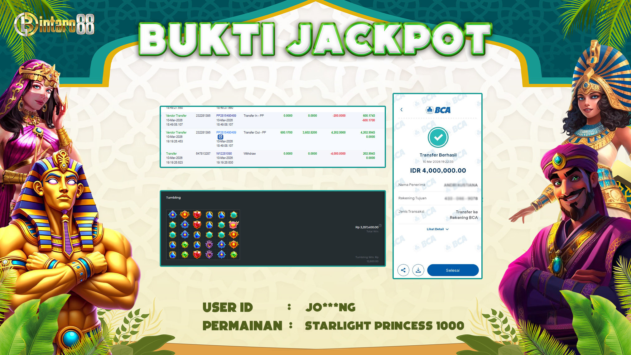 BINTARO88 [10 MARET 2026] : BUKTI RESMI PEMBAYARAN KEMENANGAN SLOT : STARLIGHT PRINCESS 1000 (PP) Rp 4.000.000,- LUNAS