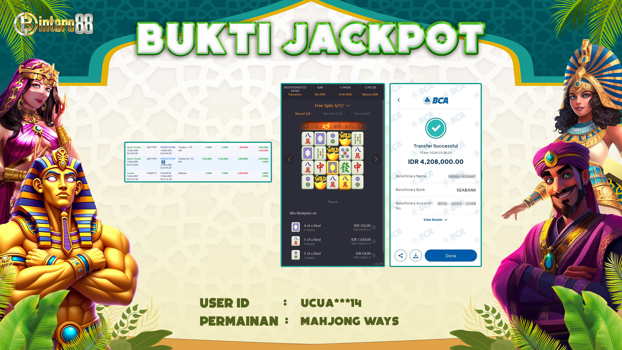 BINTARO88 [13 MARET 2026] : BUKTI RESMI PEMBAYARAN KEMENANGAN SLOT : MAHJONG WAYS (PGSOFT) Rp 4.208.000,- LUNAS
