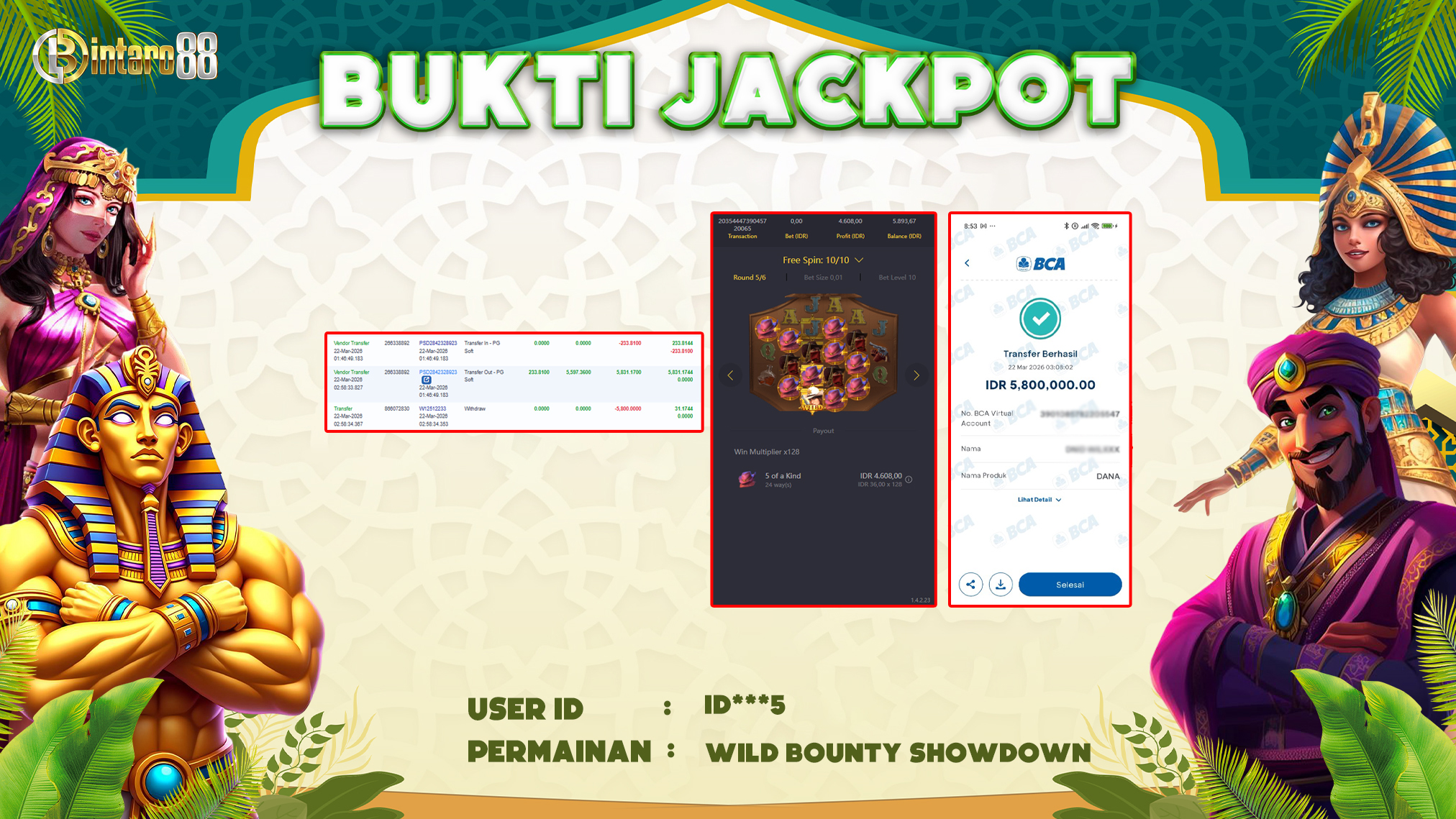 BINTARO88 [22 MARET 2026] : BUKTI RESMI PEMBAYARAN KEMENANGAN SLOT : WILD BOUNTY SHOWDOWN (PGSOFT) Rp 5.800.000,- LUNAS