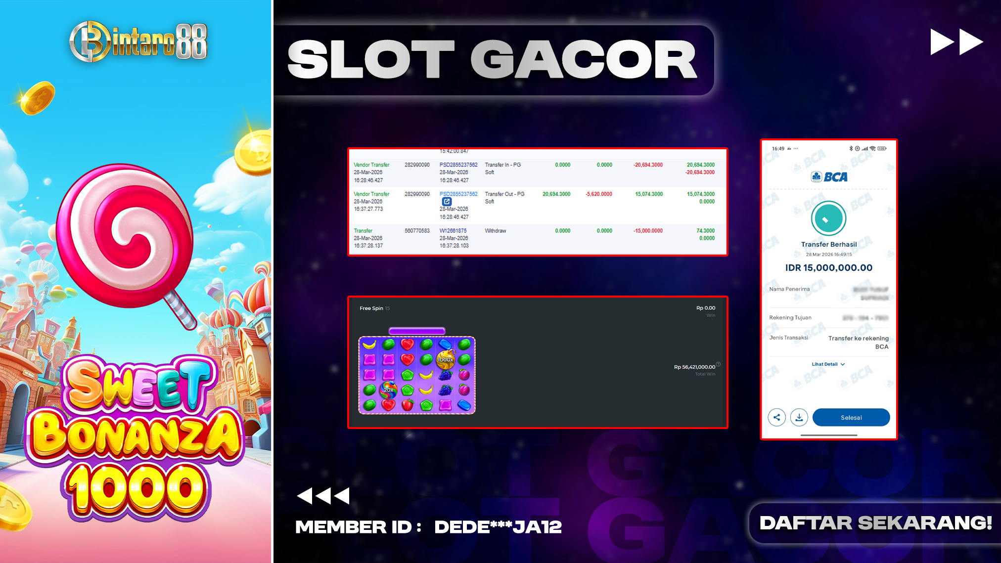 BINTARO88 [28 MARET 2026] : BUKTI RESMI PEMBAYARAN KEMENANGAN SLOT : SWEET BONANZA 1000 (PP) Rp 15.000.000,- LUNAS
