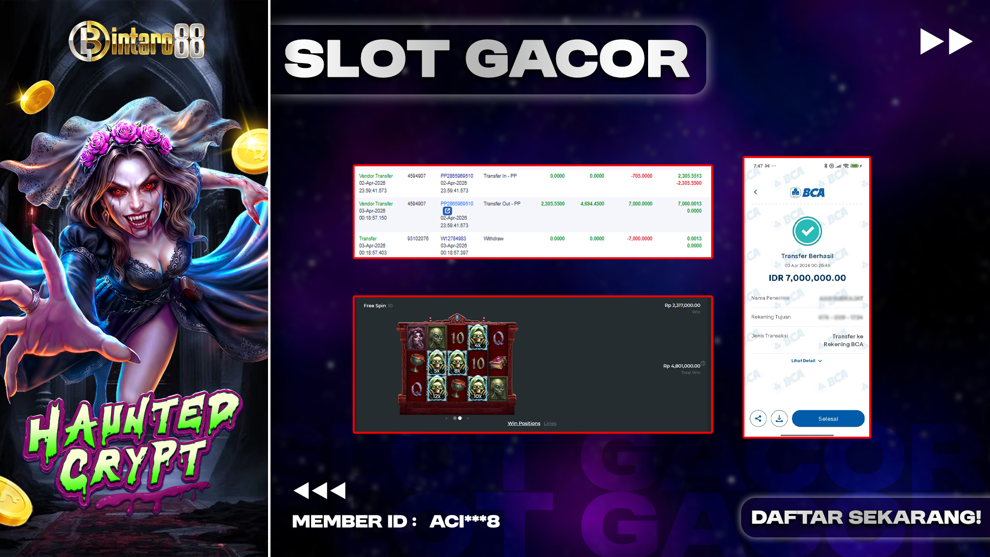 BINTARO88 [03 APRIL 2026] : BUKTI RESMI PEMBAYARAN KEMENANGAN SLOT : HAUNTED CRYPT (PP) Rp 7.000.000,- LUNAS