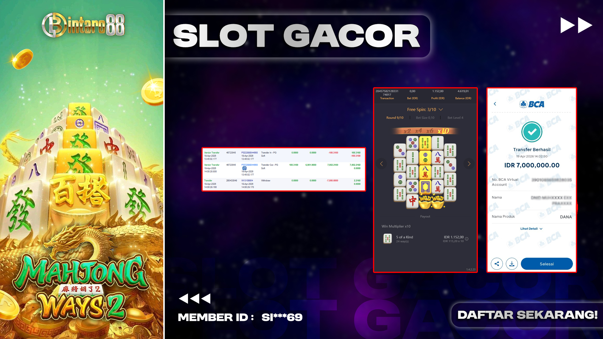 BINTARO88 [19 APRIL 2026] : BUKTI RESMI PEMBAYARAN KEMENANGAN SLOT : MAHJONG WAYS 2 (PGSOFT) Rp 7.000.000,- LUNAS