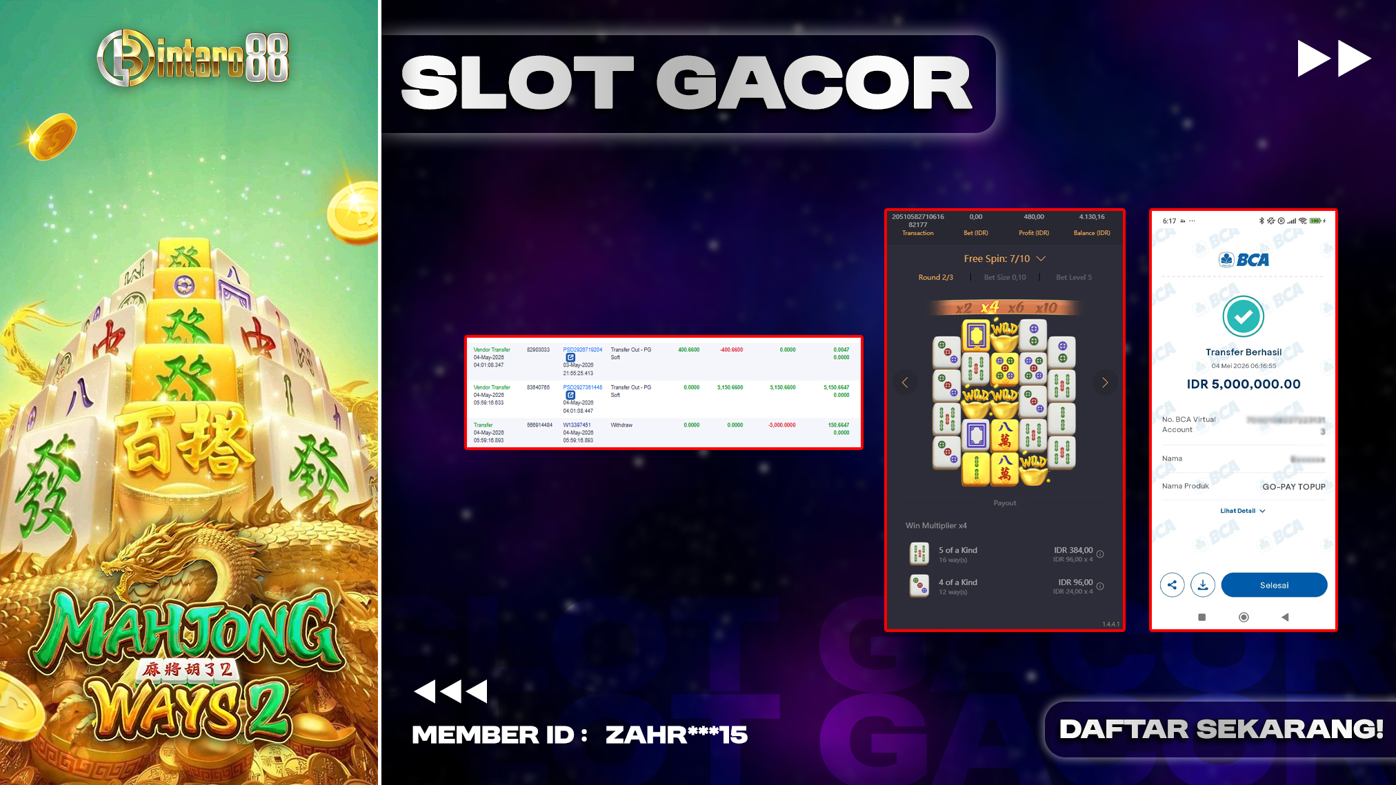 BINTARO88 [04 MEI 2026] : BUKTI RESMI PEMBAYARAN KEMENANGAN SLOT : MAHJONG WAYS 2 (PGSOFT) Rp 5.000.000,- LUNAS