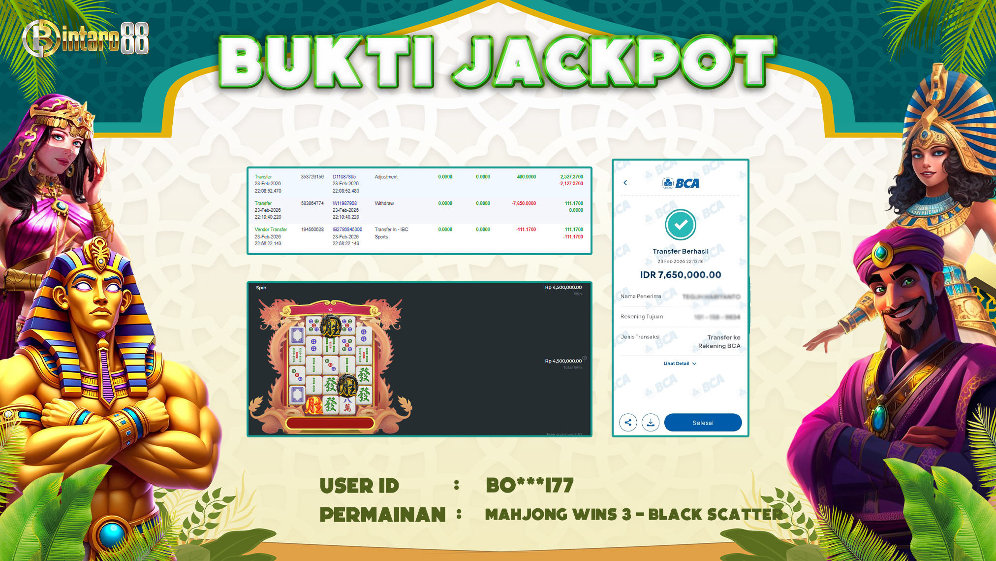 BINTARO88 [24 FEBRUARI 2025] : BUKTI RESMI PEMBAYARAN KEMENANGAN SLOT : MAHJONG WINS 3 (PP) Rp 7.650.000,- LUNAS